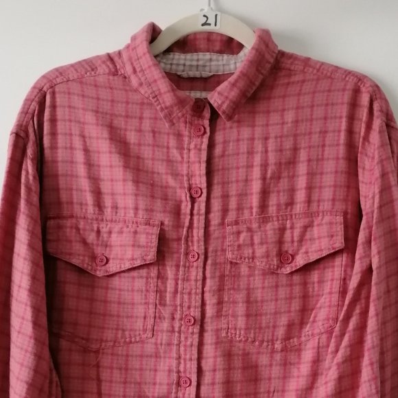 American Eagle Womens Pink Double Pocket High Low Plaid Button Up Shirt Size M - Picture 2 of 8